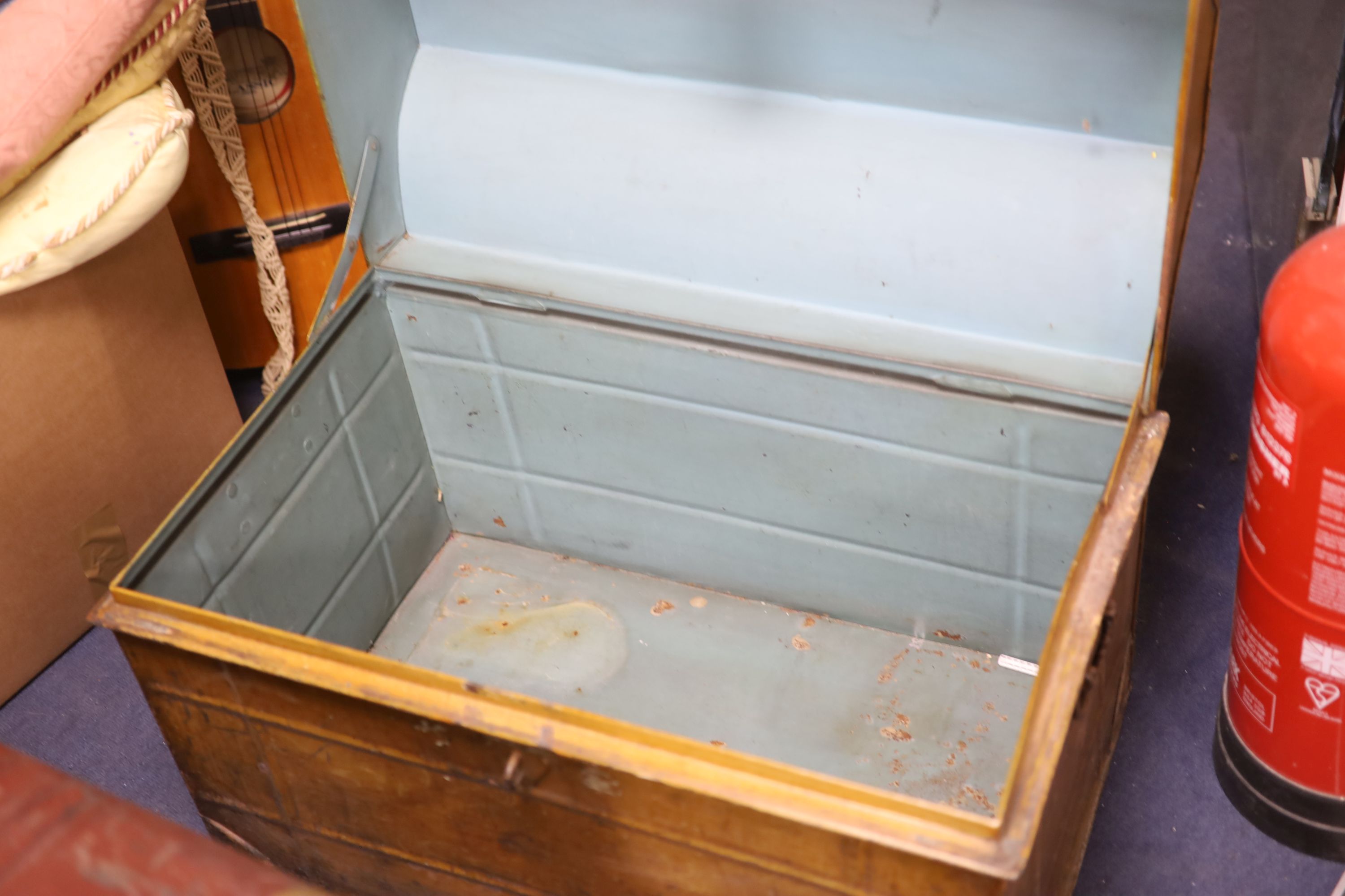 Five Victorian painted tin trunks/hat boxes